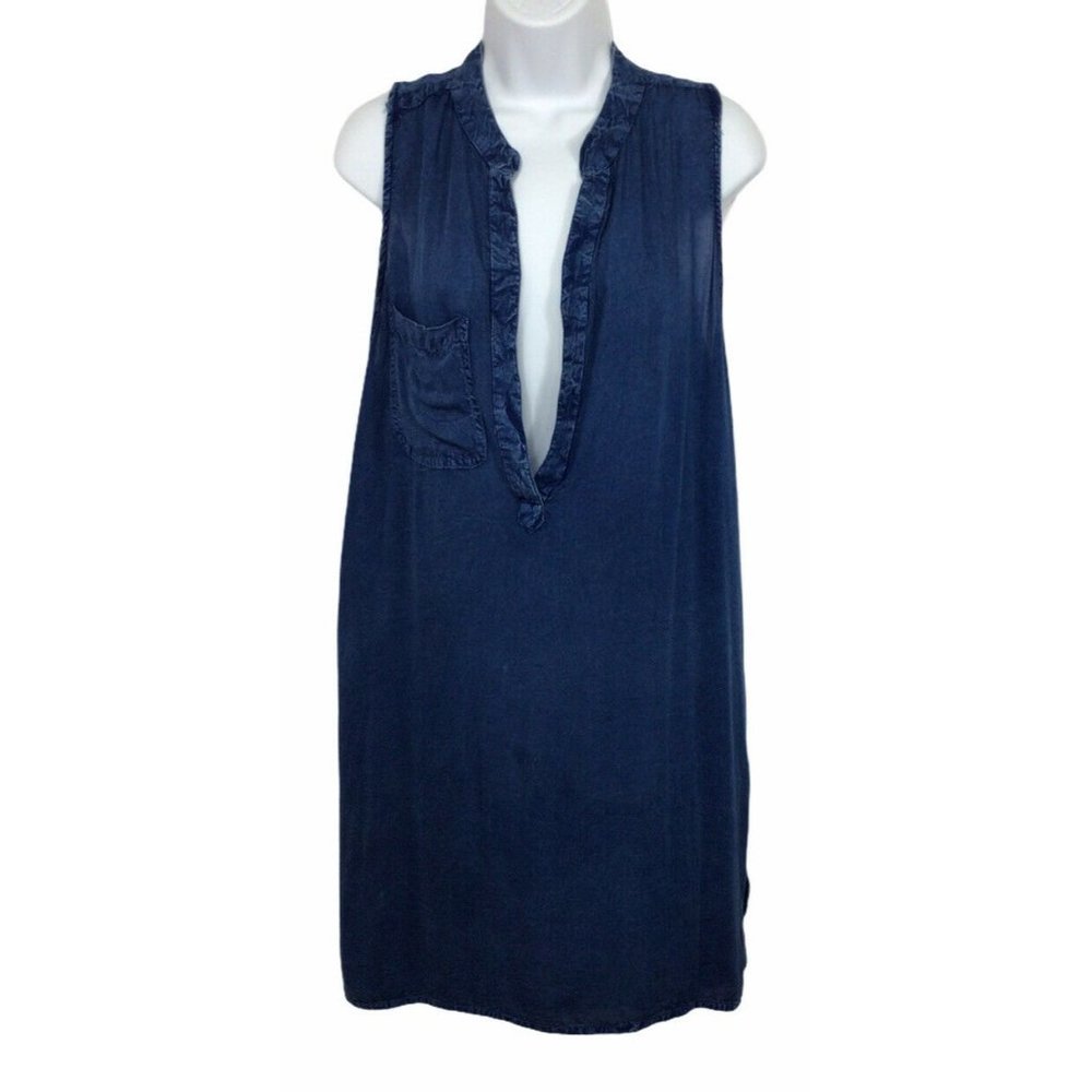Raviya Chambray Blue Dress Sz M Sleeveless Deep Plunge Loose Cover Up Beach